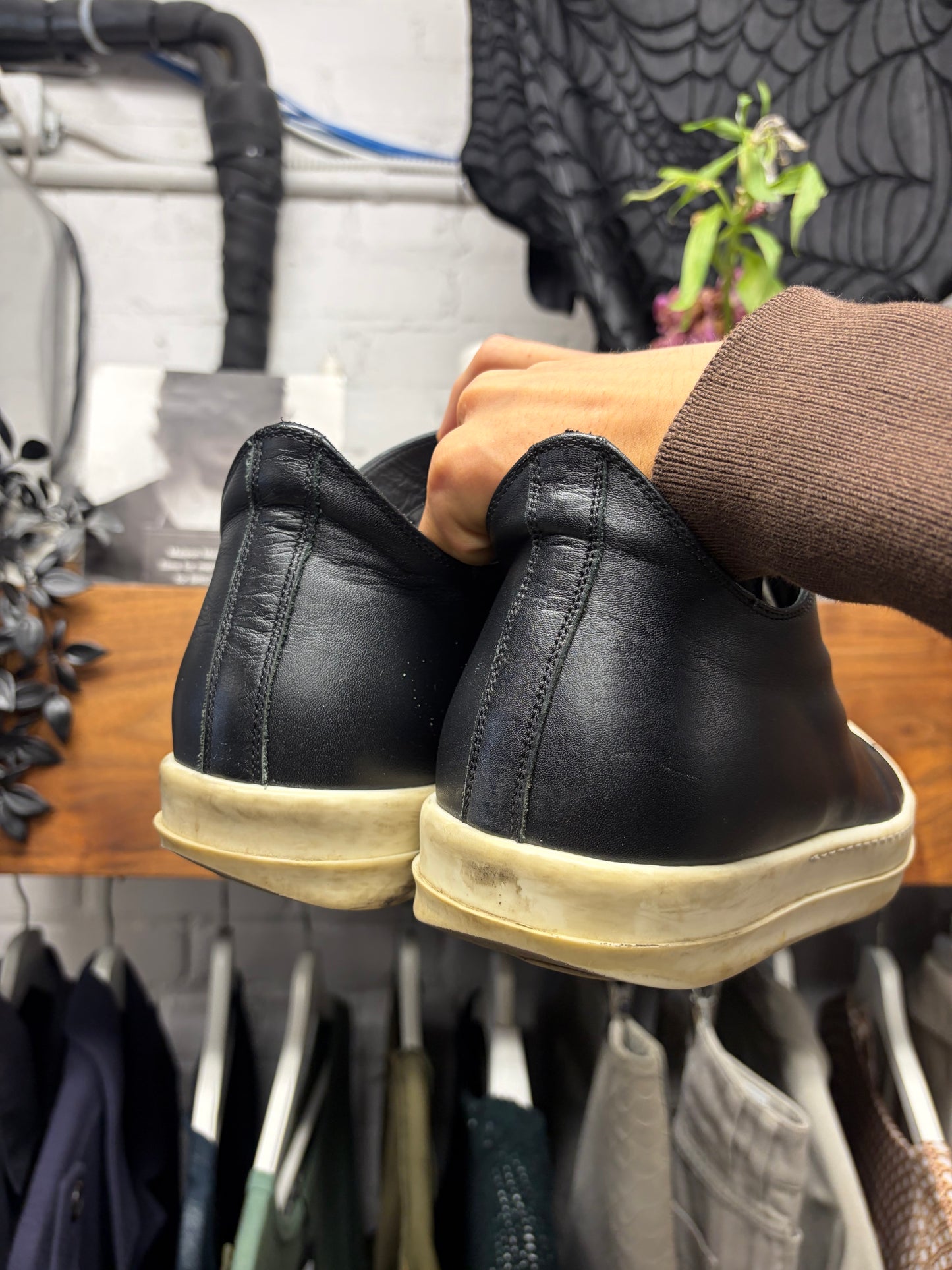 Rick Owens ‘Ramones’ Black/Milk Leather Low Top Sneakers