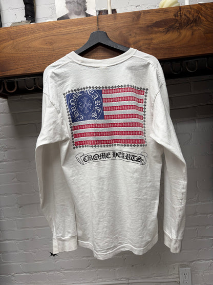 Chrome Hearts American Flag ‘Dagger’ White Long Sleeve Shirt