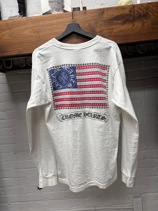 Chrome Hearts American Flag ‘Dagger’ White Long Sleeve Shirt