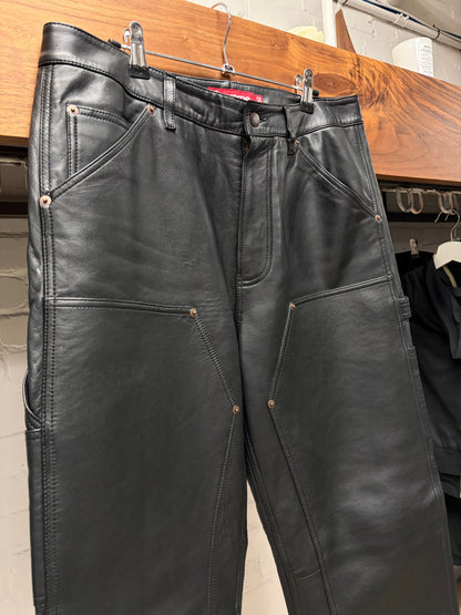 AW2023 Supreme Black Leather Double Knee Carpenter Pants