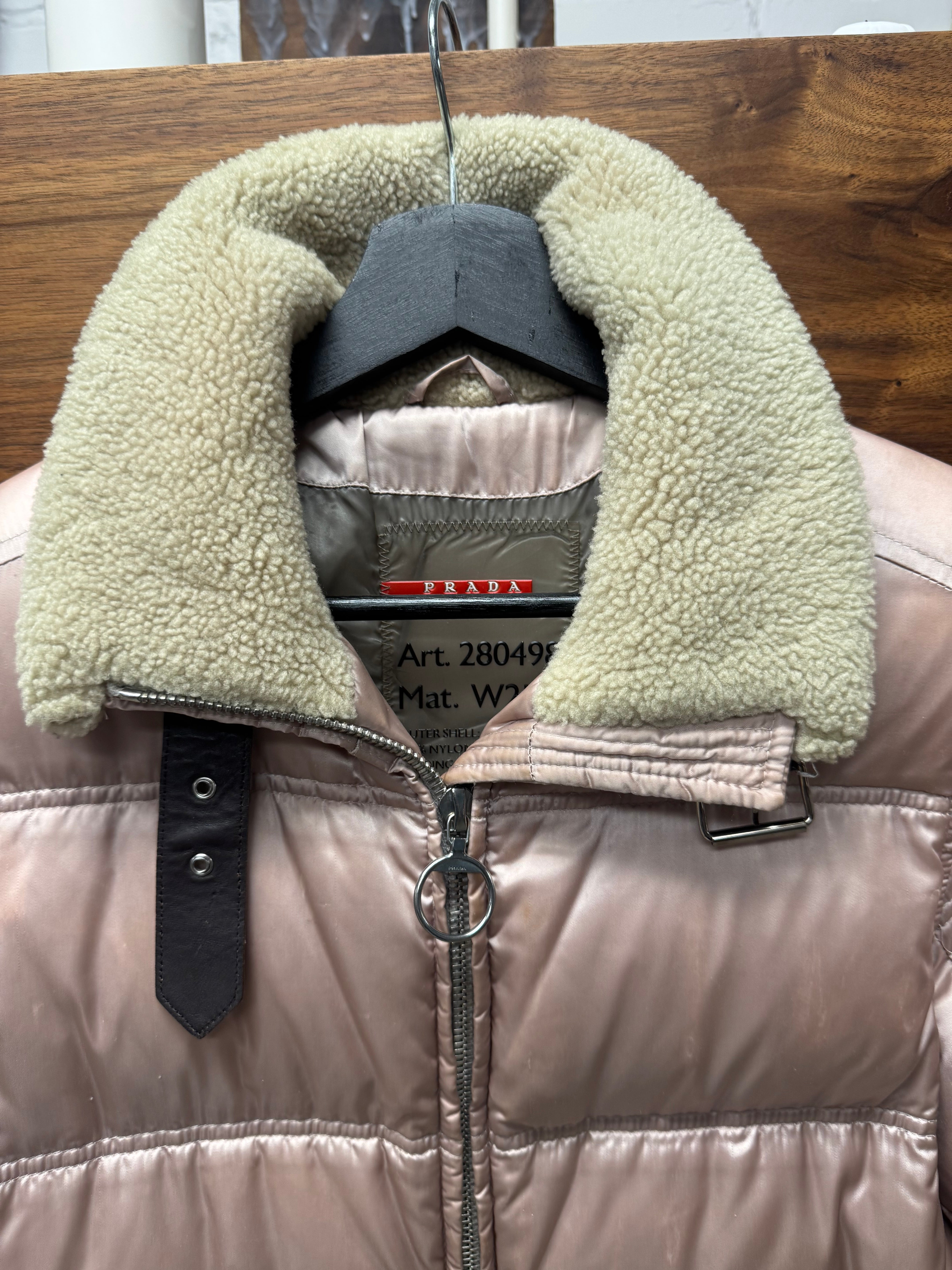 ジャケット・アウター 2000s PRADA 2000s Prada Sport Shearling Collared Pink Down Filled Puffer