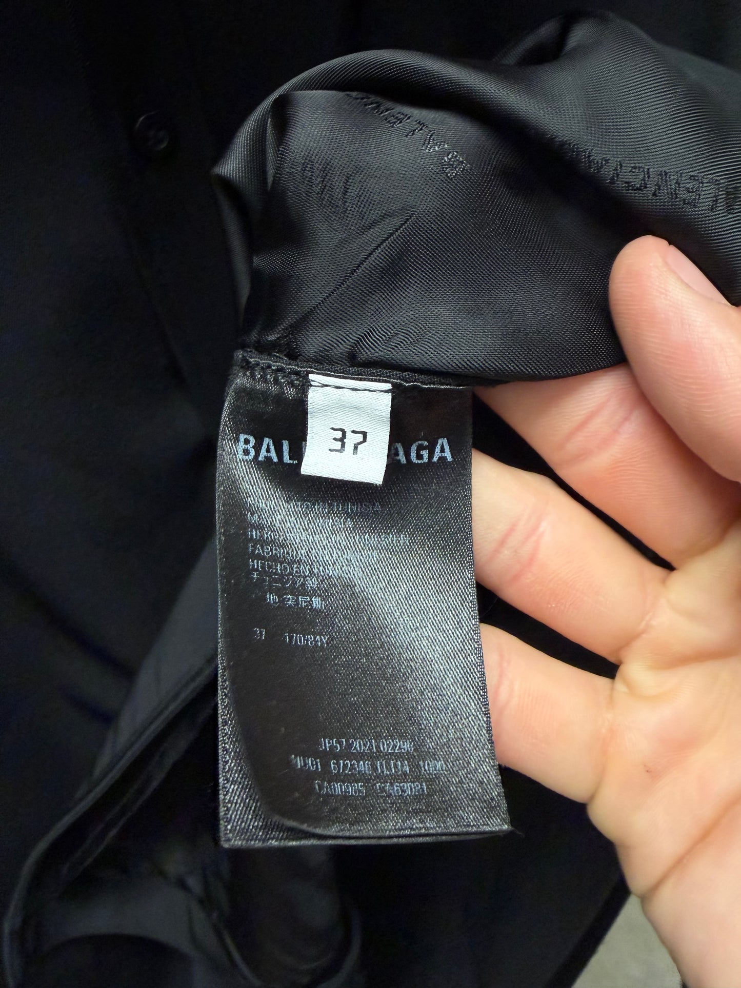 2021 Balenciaga Black ‘Silk Monogram Interior’ Black Button Up Shirt