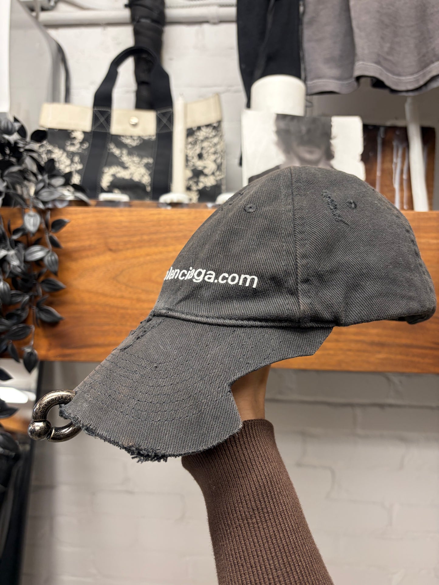 Balenciaga ‘Website’ Pierced Black Strap-Back Baseball Cap