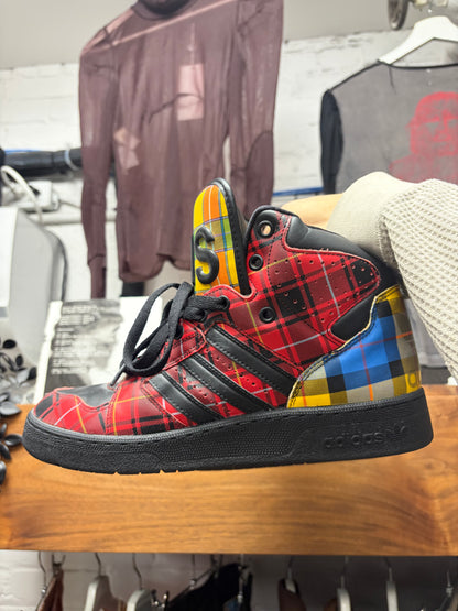 2013 Jeremy Scott x Adidas ‘Instinct’ Plaid Leather High Top Sneakers