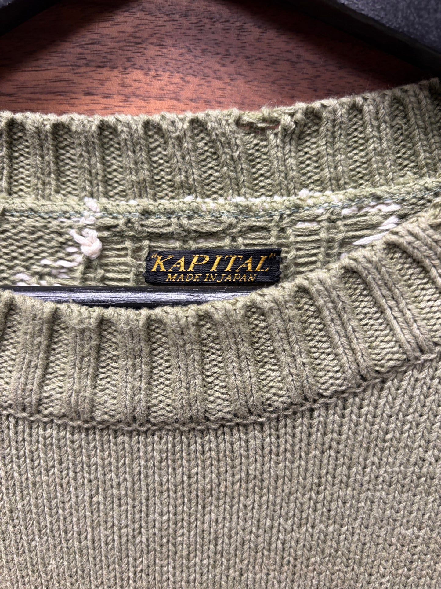 Kapital ‘5G’ Green Bone Knit Sweater