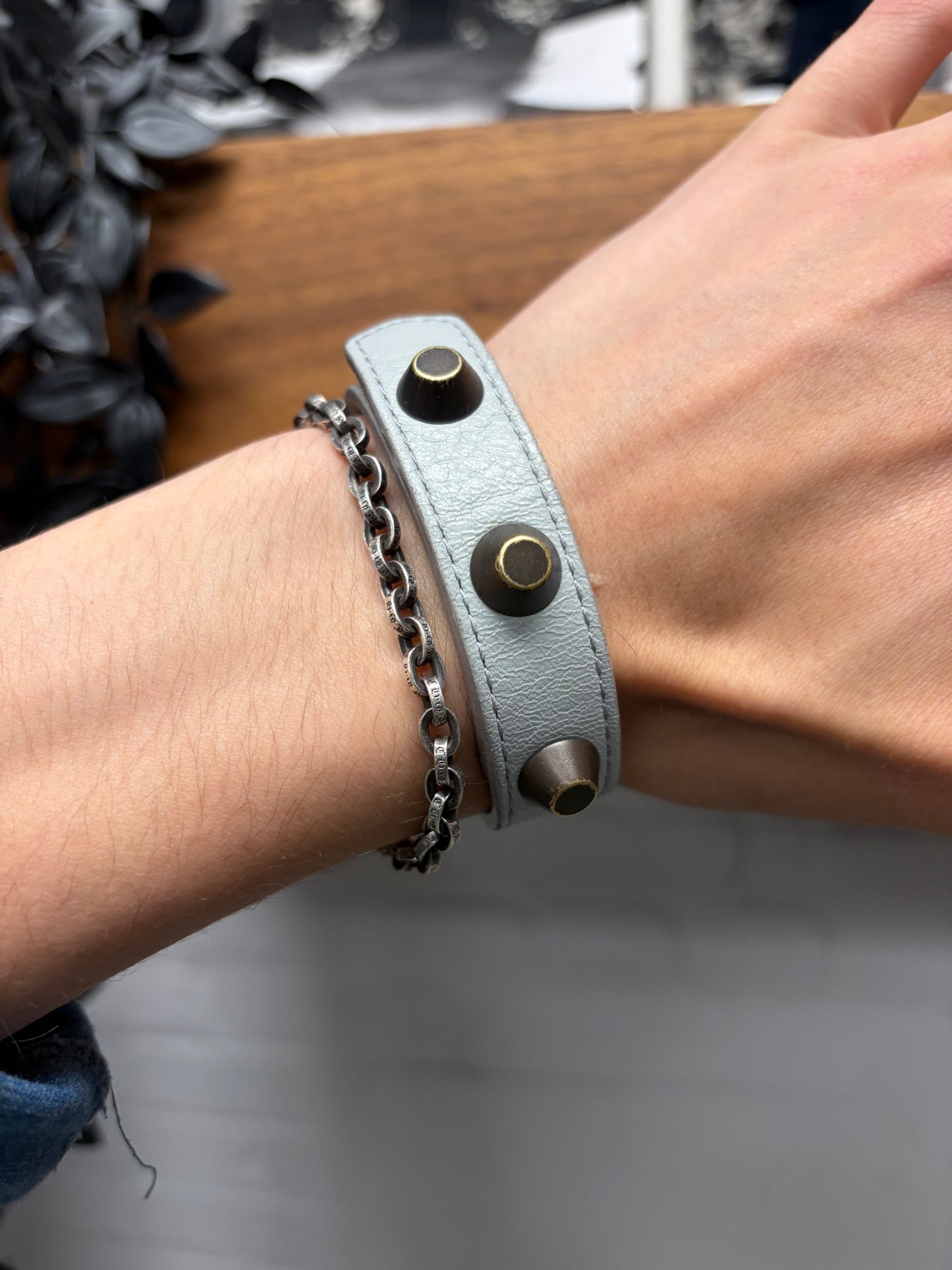 2000s Balenciaga Studded Grey Snap Bracelet