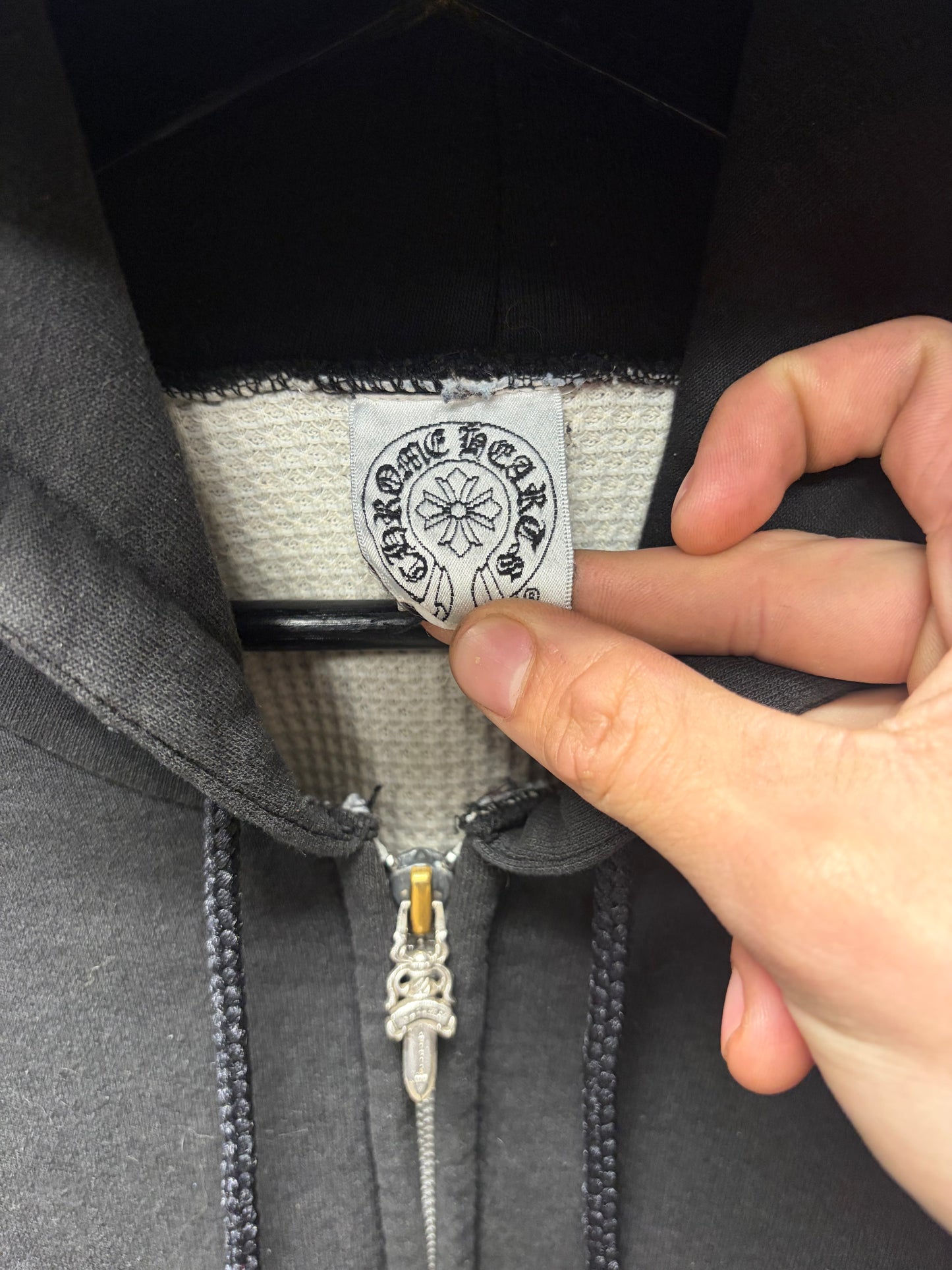 Vintage 90s Chrome Hearts Thermal Lined ‘Floral/Dagger’  925 Silver Dagger Zip Hoodie