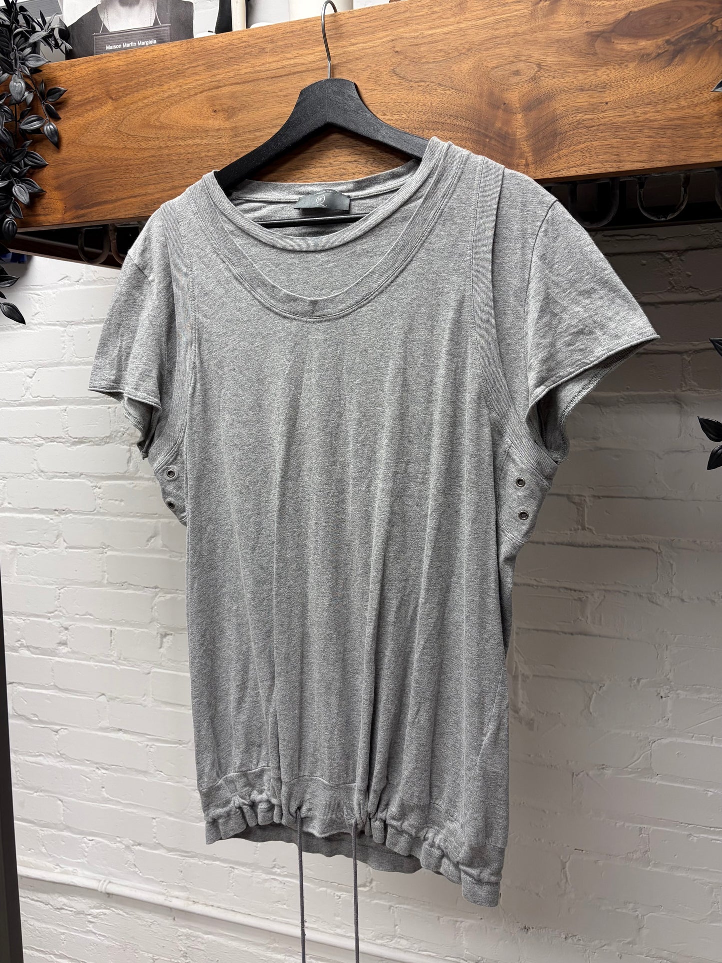 Alexander McQueen Double Layered Grey Scoop Neck Cotton T-Shirt