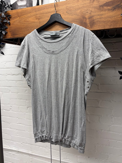 Alexander McQueen Double Layered Grey Scoop Neck Cotton T-Shirt