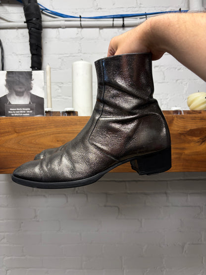 Saint Laurent Rustic Silver ‘Wyatt’ Pointed Toe Chelsea Boots