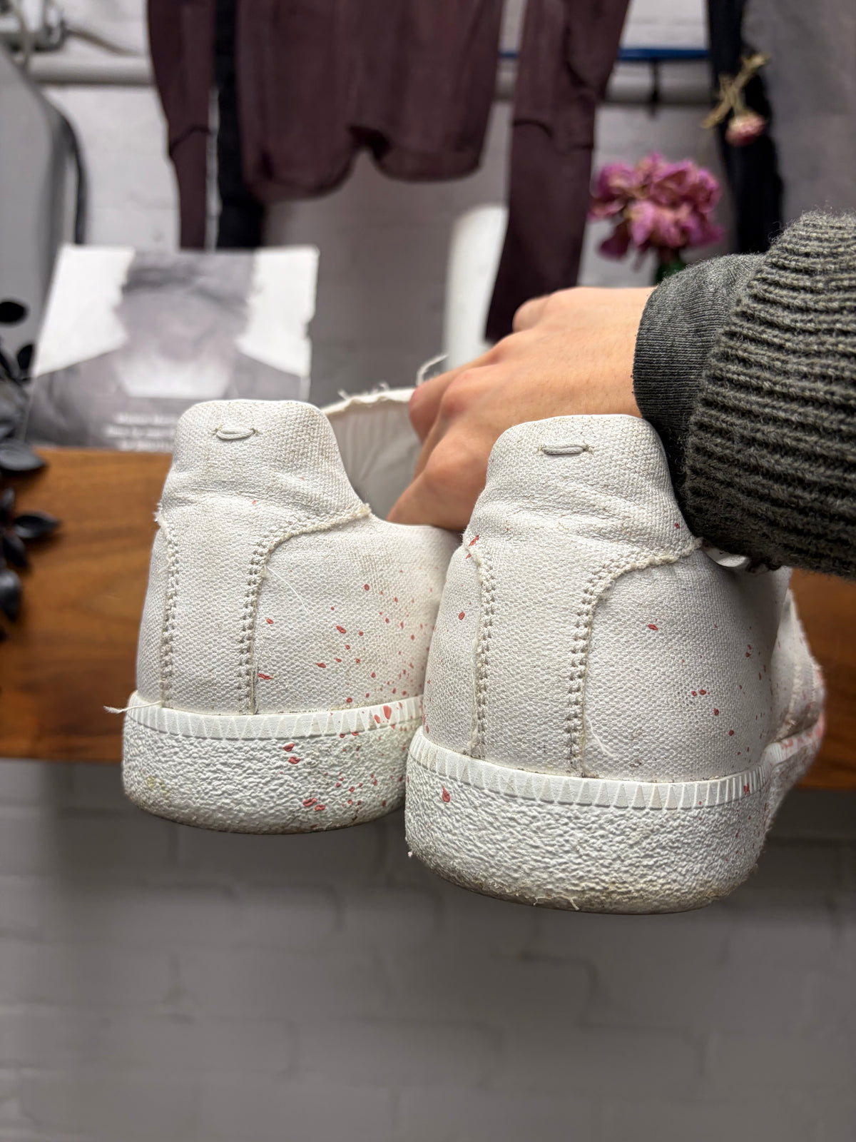 Maison Margiela Red Paint Splatter ‘G.A.T.’ Low Top Sneakers