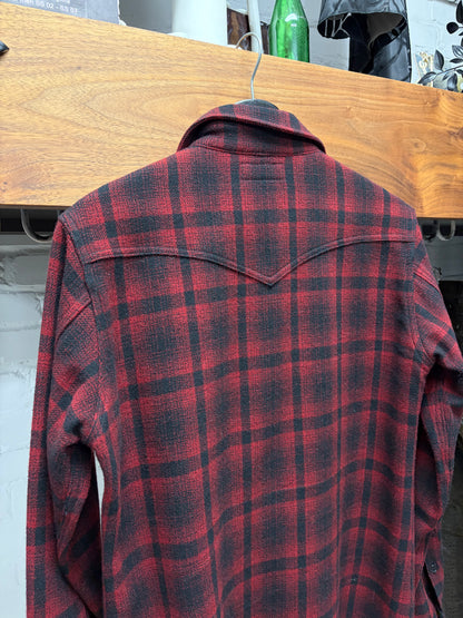 2016 Saint Laurent by Hedi Slimane Red/Black Plaid Button Snap Flannel
