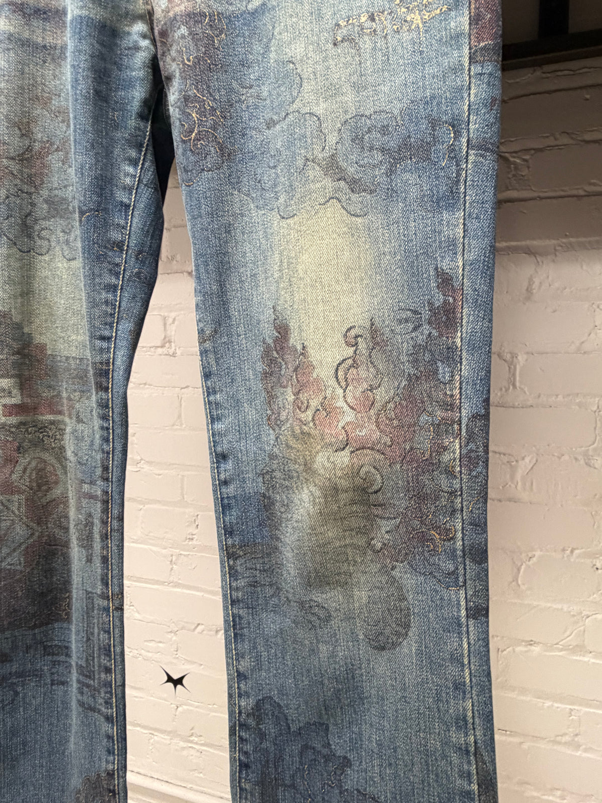 Roberto Cavalli Blue ‘Eastern Floral Art’ Low Rise Flared Leg Skinny Jeans