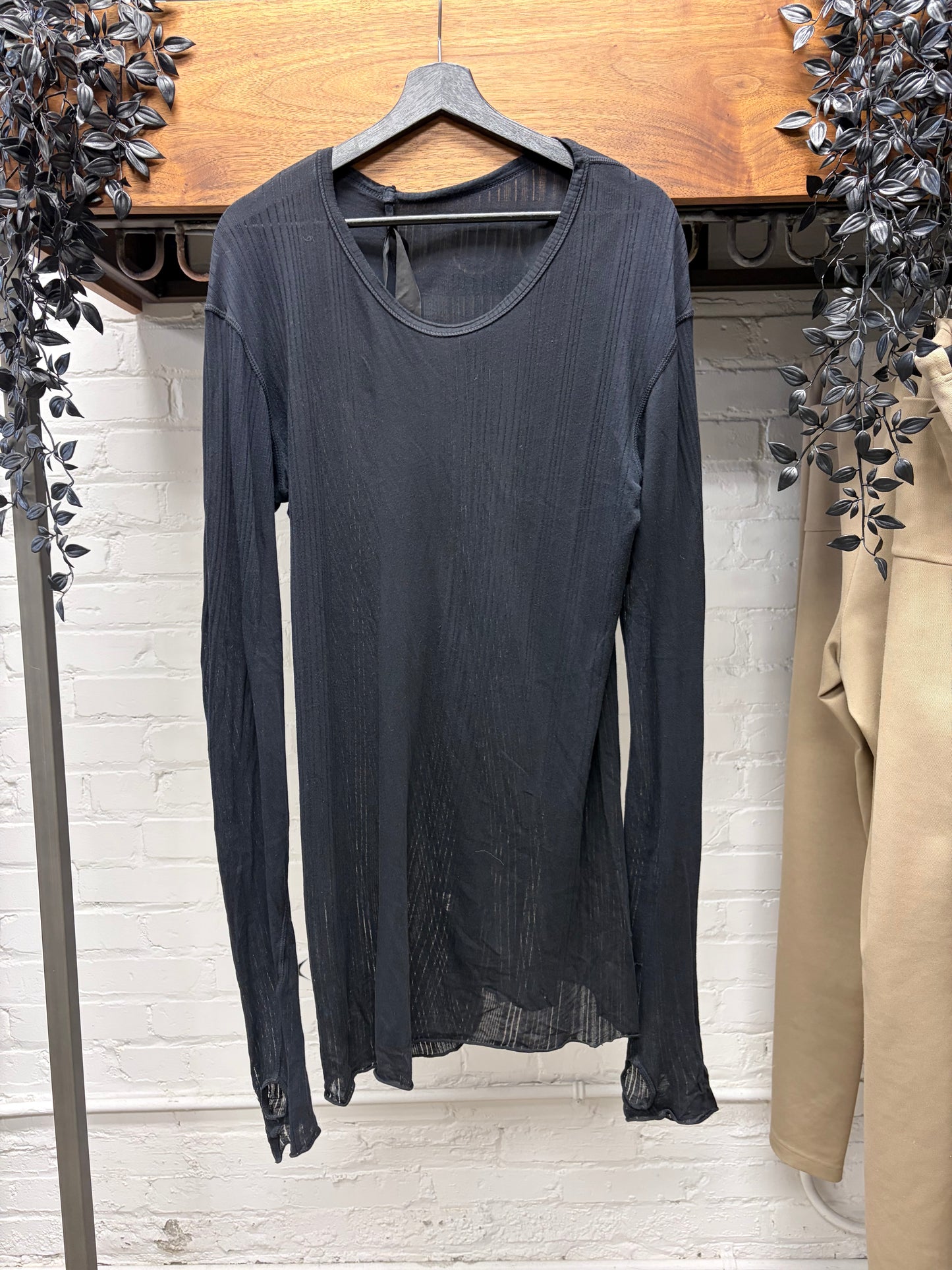 Boris Bidjan Saberi Mainline ‘Thumbhole Sleeve’ Ribbed Black Long Sleeve Shirt