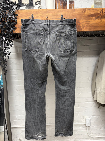 Yves Saint Laurent Rive Gauche Washed Grey ‘YSL’ Logo Skinny Jeans