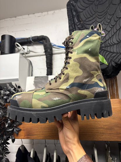 Balenciaga Camouflage ‘Strike’  Distressed Canvas Combat Boots