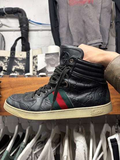 Gucci ‘Guccissima’ Black Leather Web High Top Sneakers