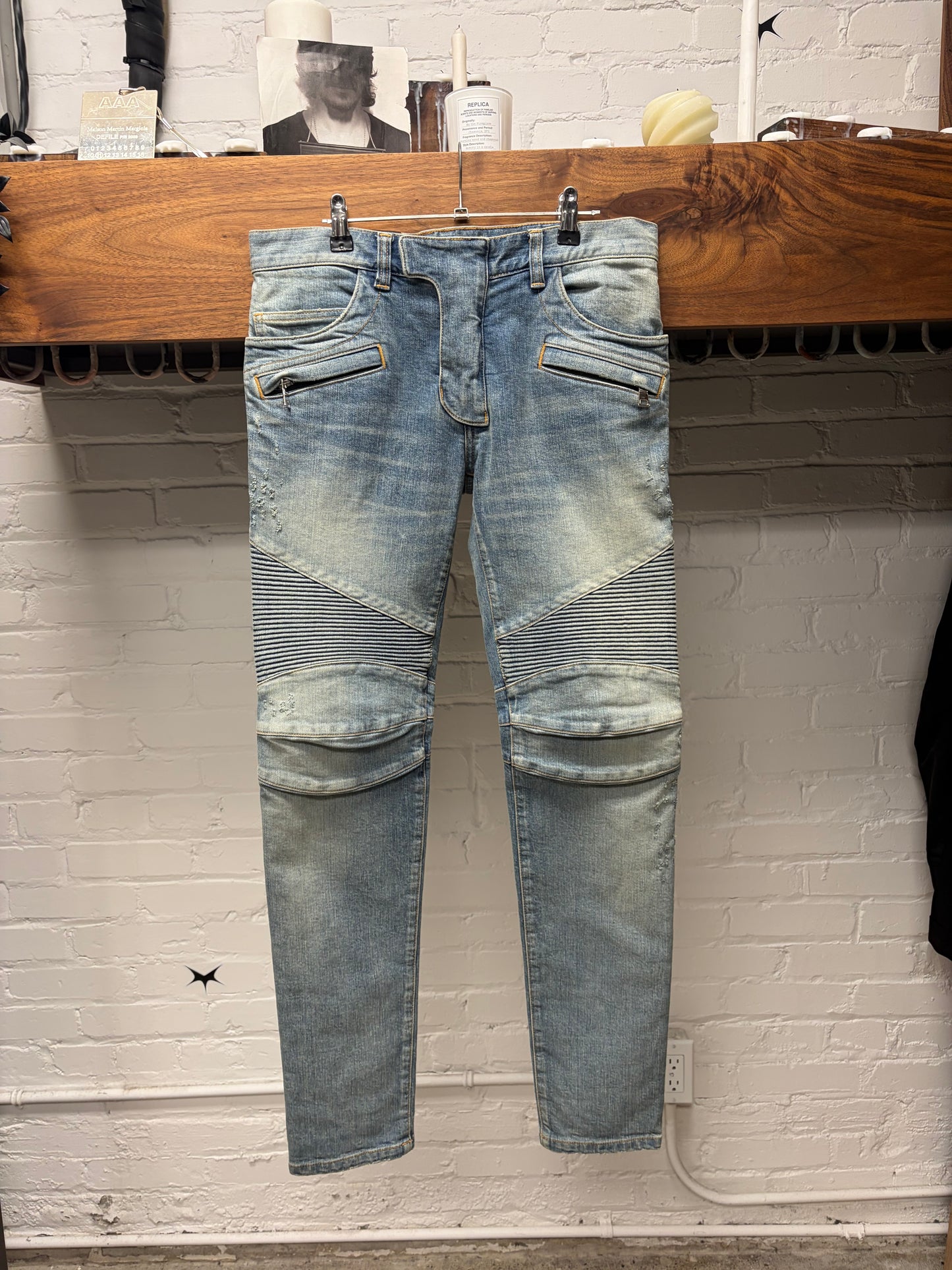 Balmain Classic Blue Biker Knee Skinny Jeans