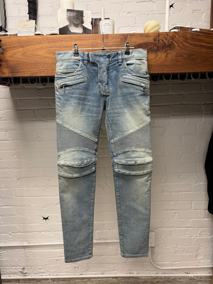Balmain Classic Blue Biker Knee Skinny Jeans