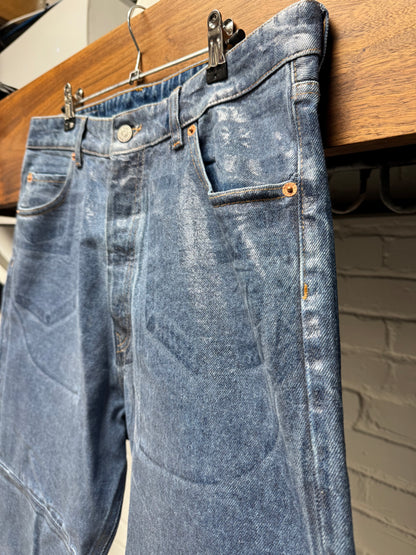 2023 Maison Margiela ‘Wax Coated’ Blue Bootcut Denim