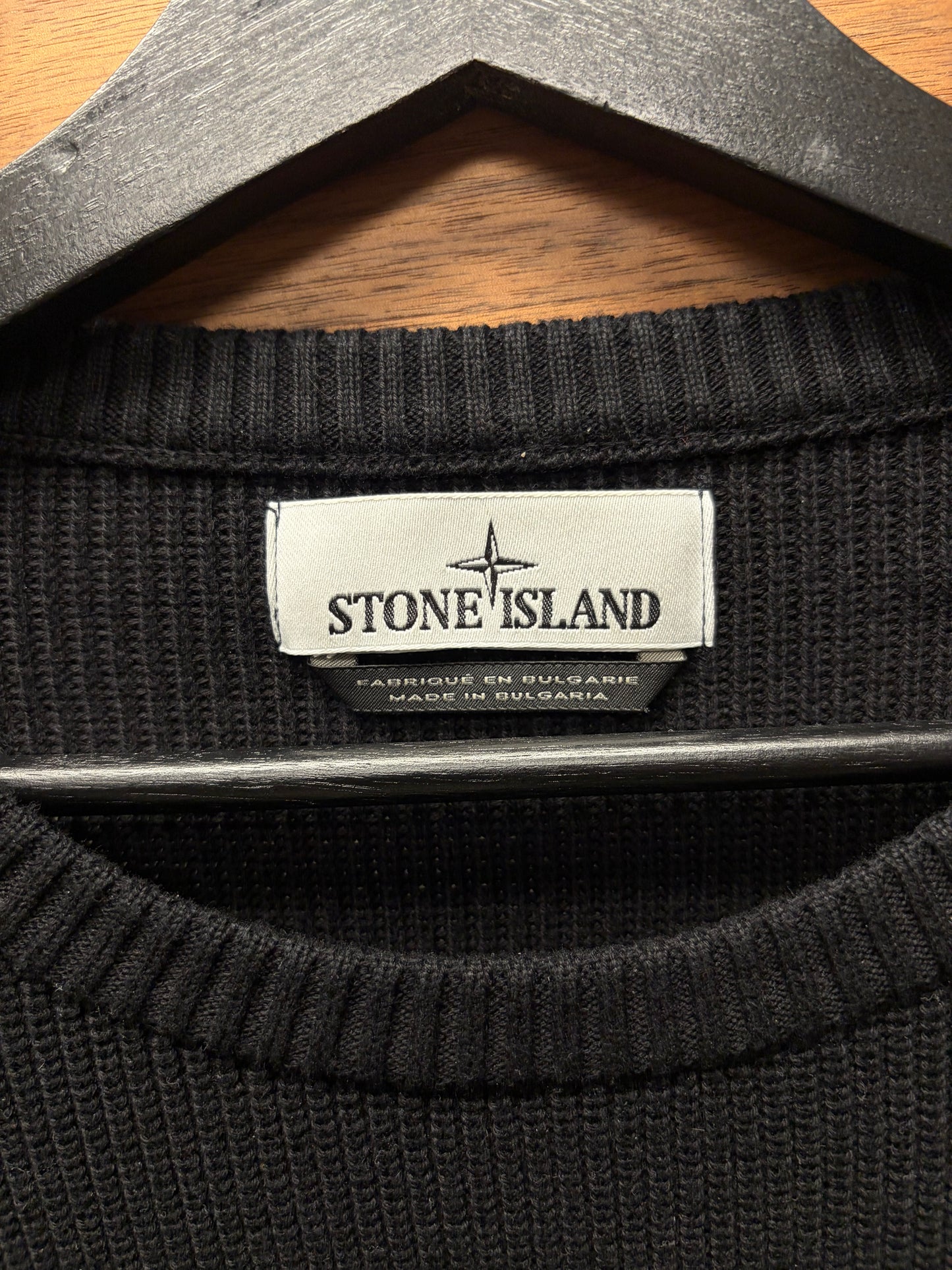 Stone Island ‘Badge Logo’ Ribbed Black Knit Sweater