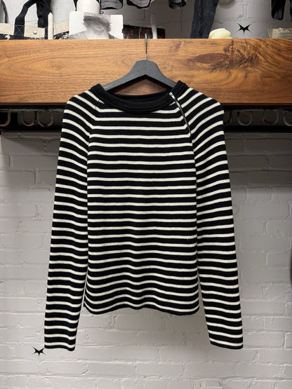 2015 Saint Laurent by Hedi Slimane ‘Asymmetric Zip’ Black/White Striped Knit Sweater