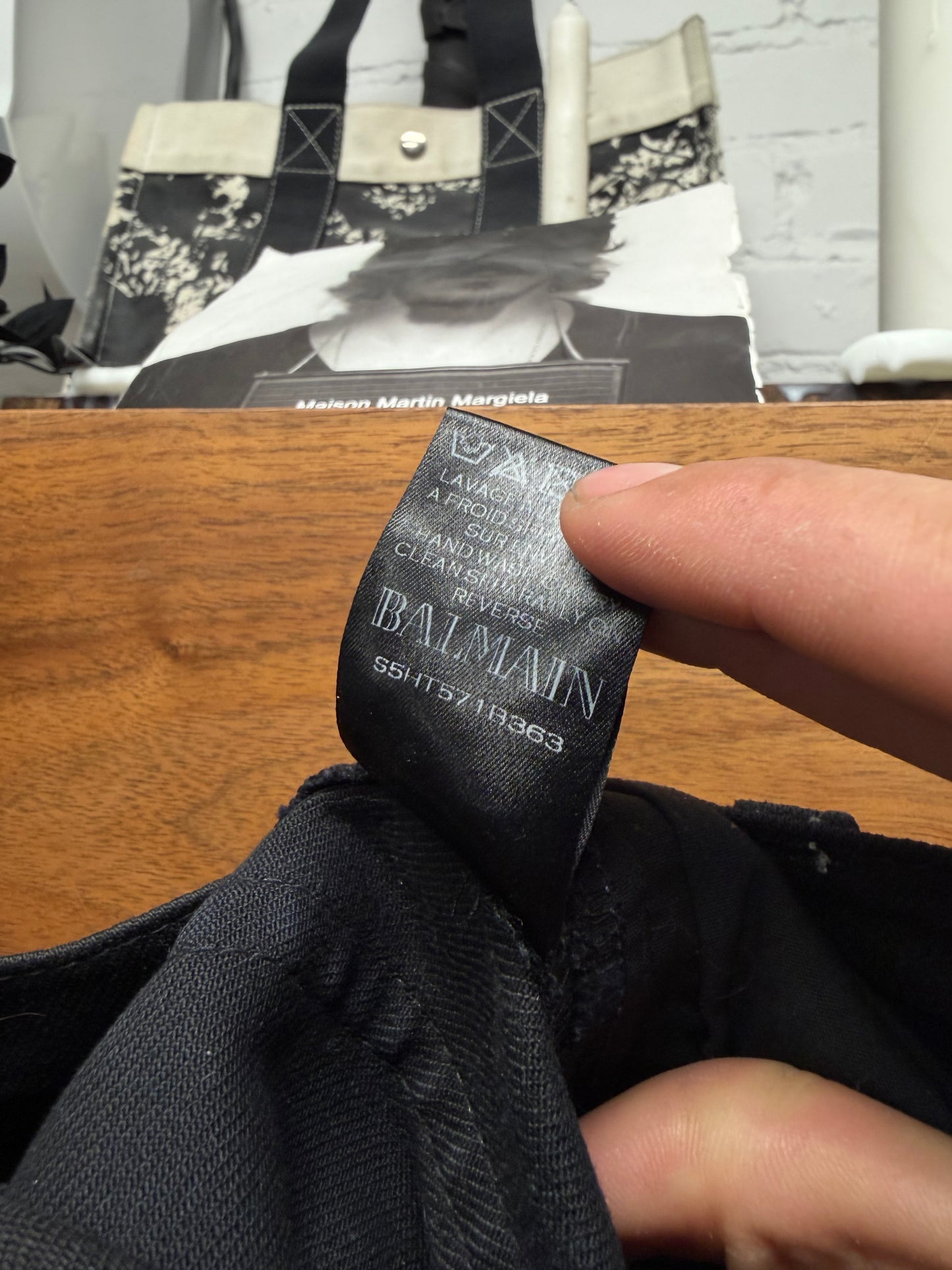 Balmain Waxed Black Biker Knee Capri Cut Denim Shorts