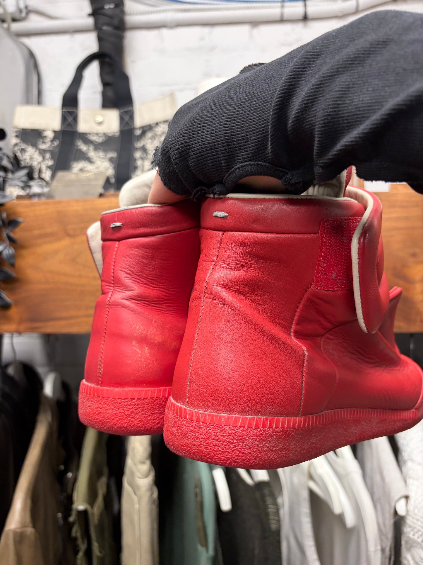 Maison Margiela ‘Future’ Red Leather High Top Sneakers