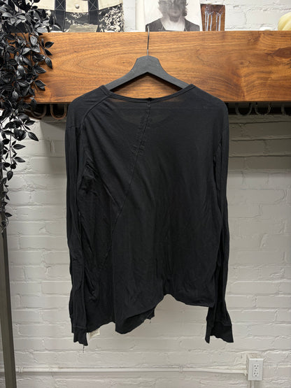 SS2021 Rick Owens ‘Phlegethon’ Black Split Seam Sheer Long Sleeve Shirt