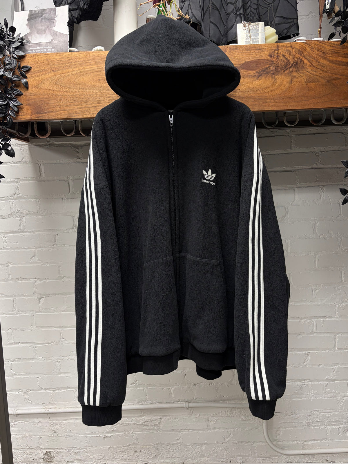 SS2023 Balenciaga x Adidas ‘3 Stripes Logo’ Fleece Black/White Zip-Up Hoodie