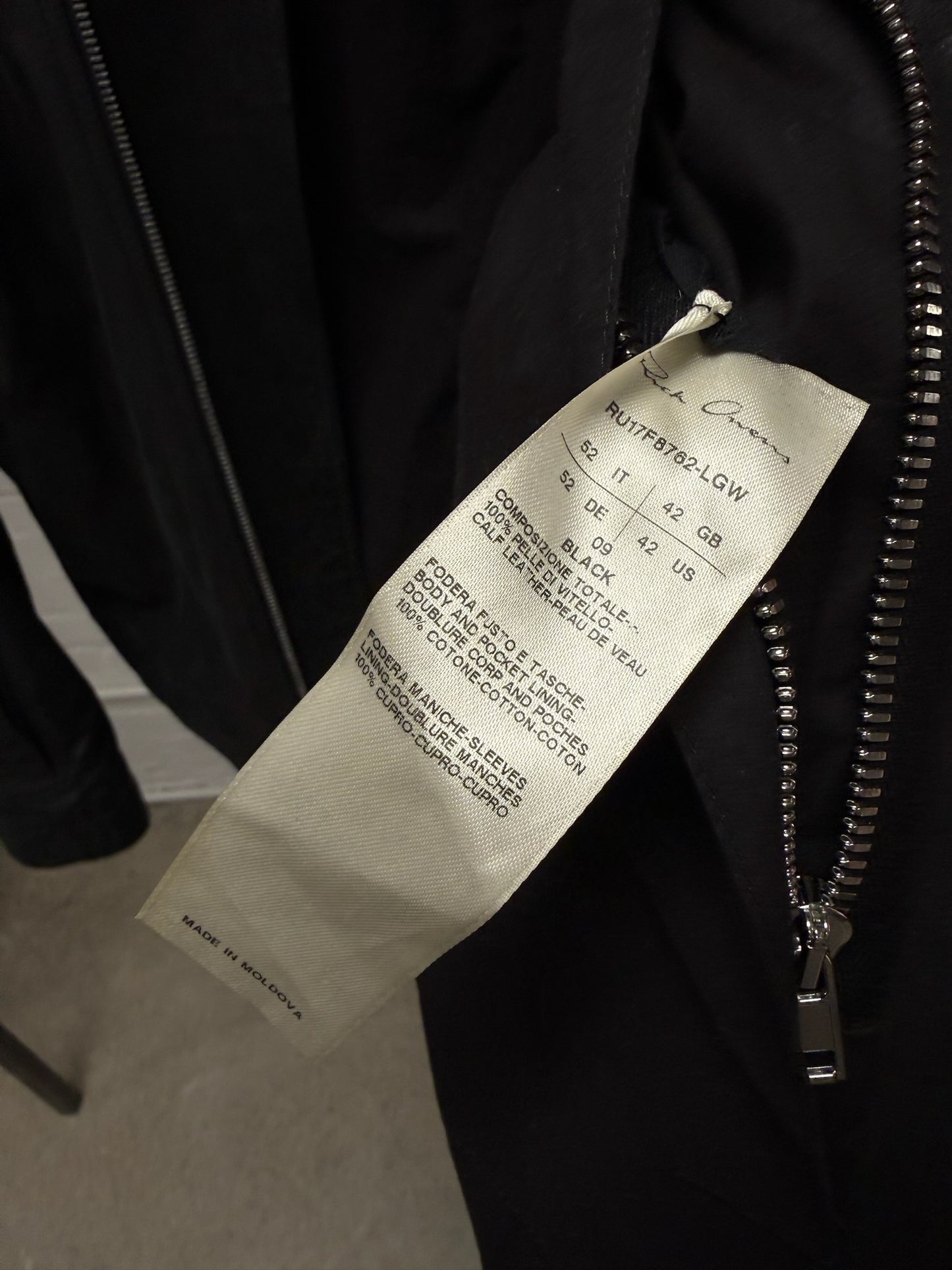 Rick Owens Mainline ‘Mollino’ Black Lambskin Leather High Neck Zip Jacket