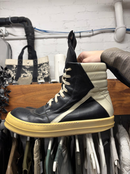 Rick Owens Geobasket Black/Milk Calf Leather High Top Sneakers
