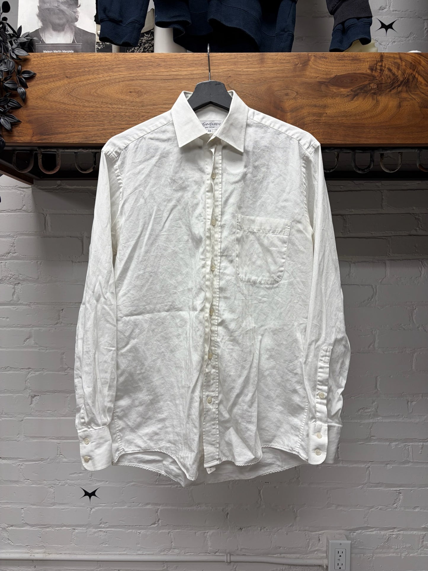 Saint Laurent ‘Rive Gauche’  YSL Pour Homme Embroidered Logo White Button Up Shirt