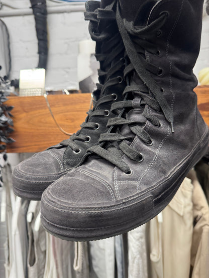 Ann Demeulemeester Black Suede ‘Side Zip’ High Top Sneakers