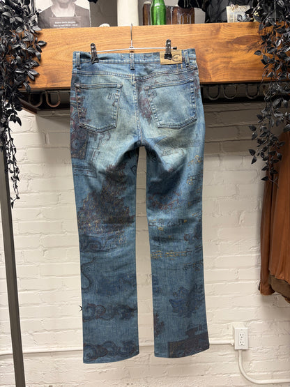 Roberto Cavalli Blue ‘Eastern Floral Art’ Low Rise Flared Leg Skinny Jeans