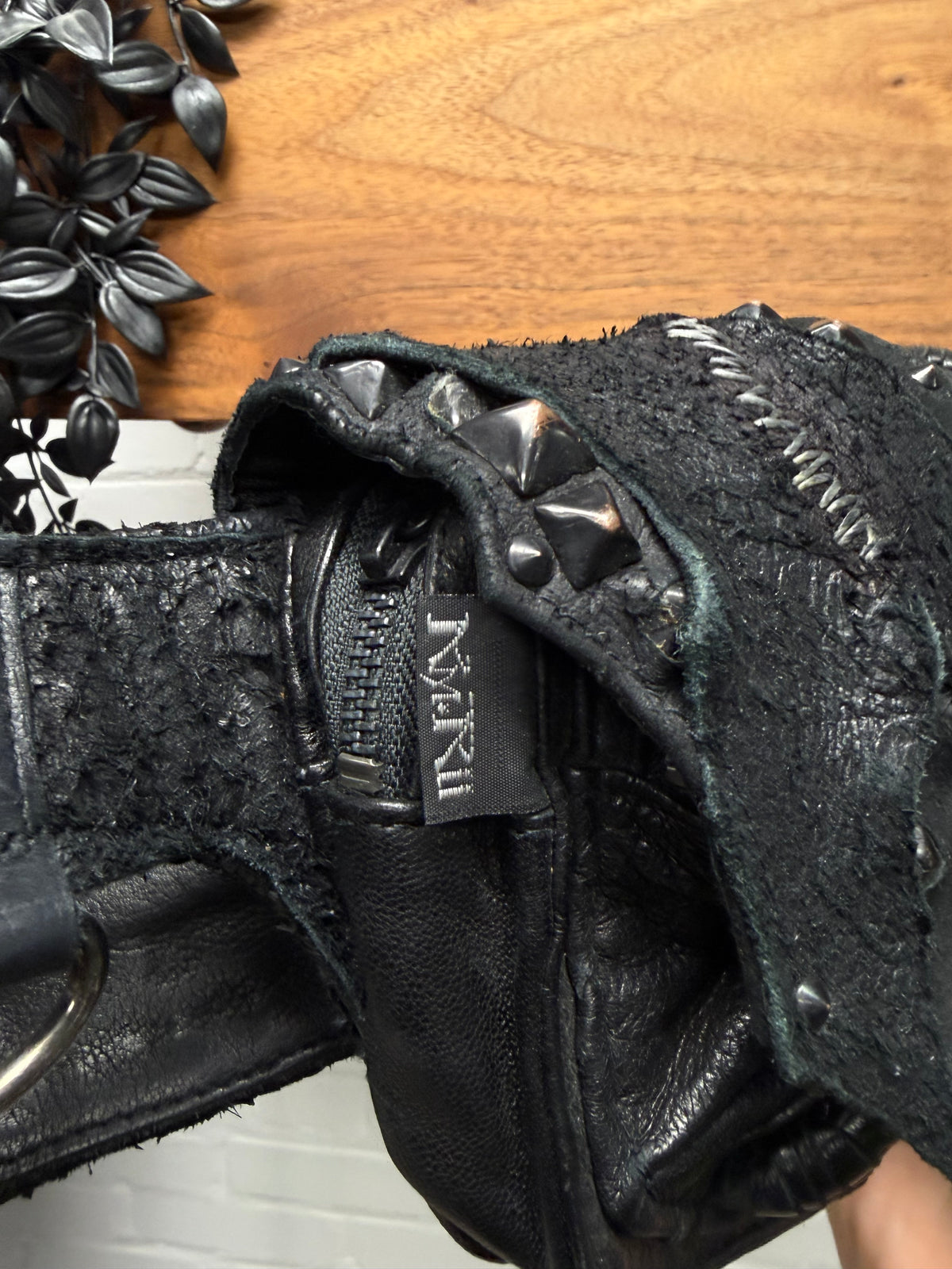 Kmrii ‘1101-BG01’ BG Scorpion Goat/Cow Leather Studded Tassel Stitch Waist Bag