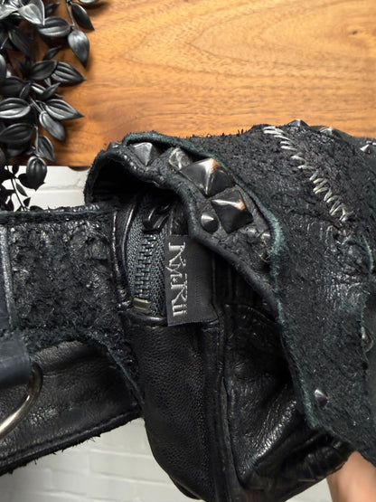 Kmrii ‘1101-BG01’ BG Scorpion Goat/Cow Leather Studded Tassel Stitch Waist Bag