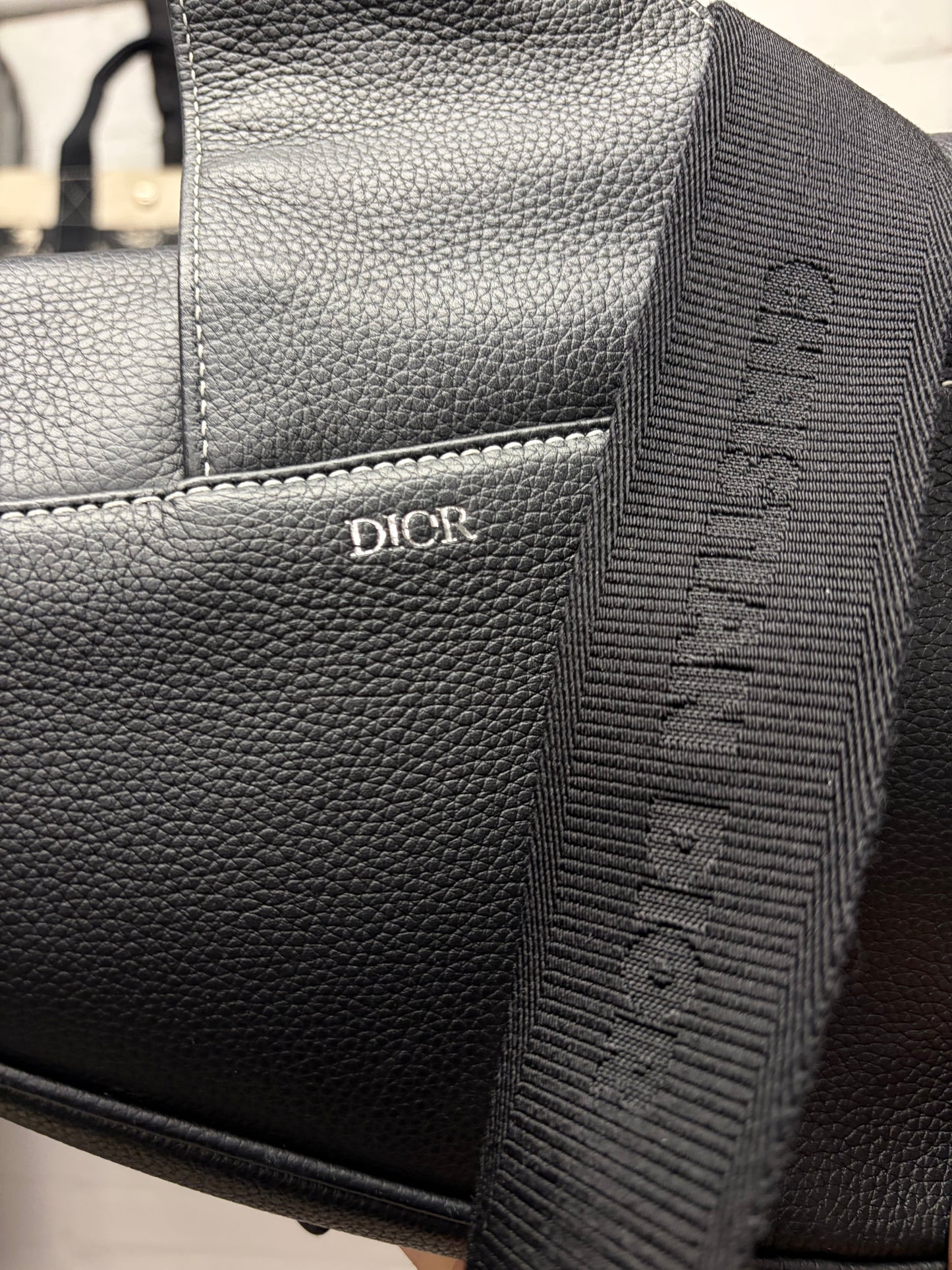 Dior Grained Black Calfskin Leather ‘Saddle Bag’ with Roller Buckle Strap