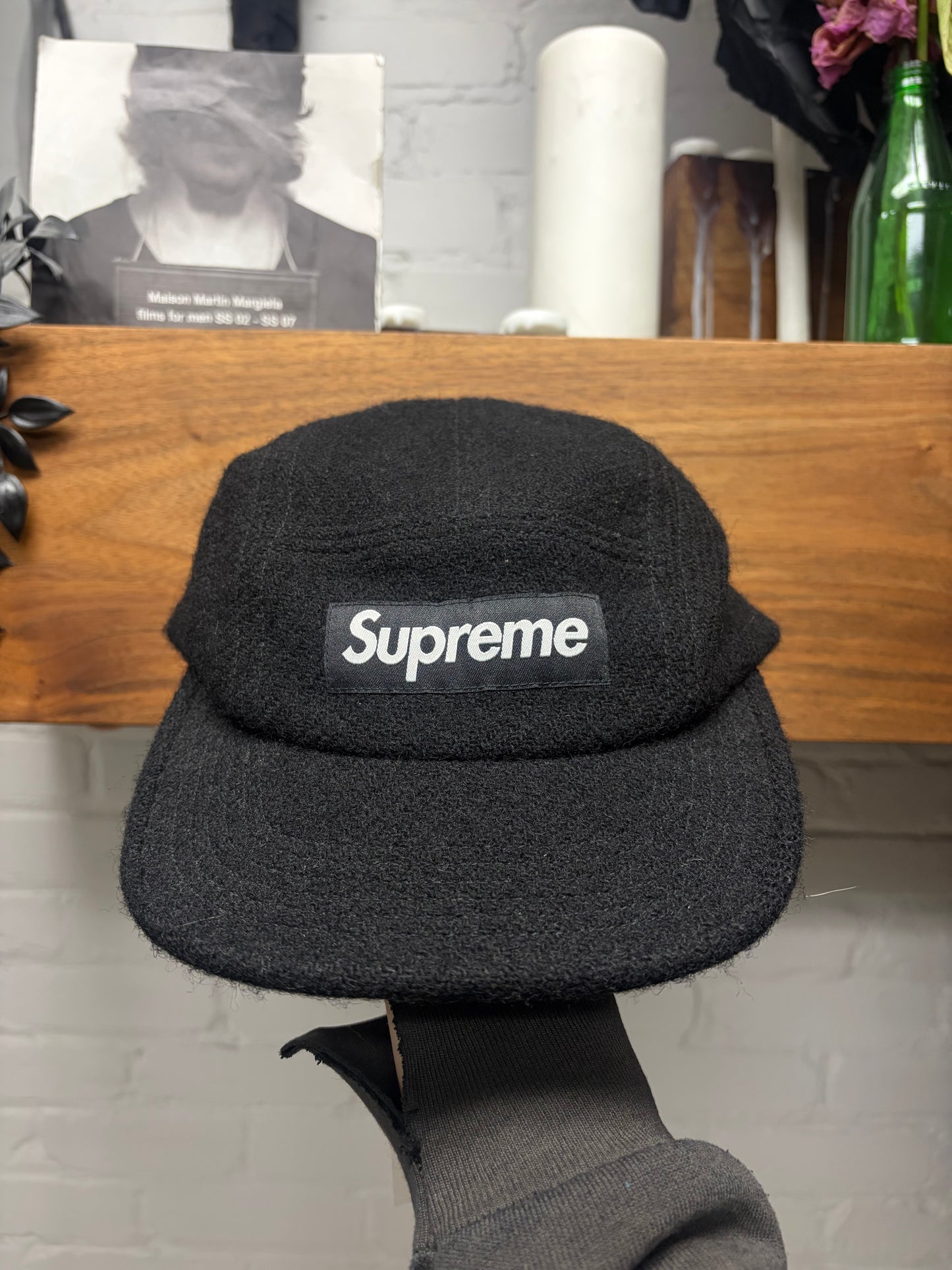 SS2025 Supreme x Harris Tweed Black ‘Box Logo’ 5 Panel Wool Strap-Back Hat