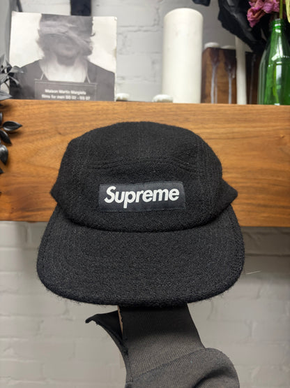 SS2025 Supreme x Harris Tweed Black ‘Box Logo’ 5 Panel Wool Strap-Back Hat