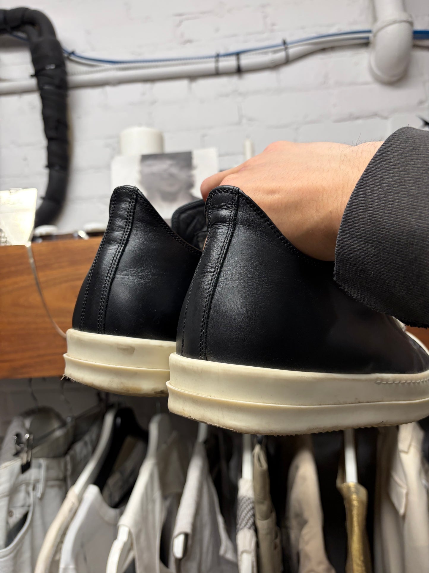 Rick Owens ‘Ramones’ Black/Milk Leather Low Top Sneakers