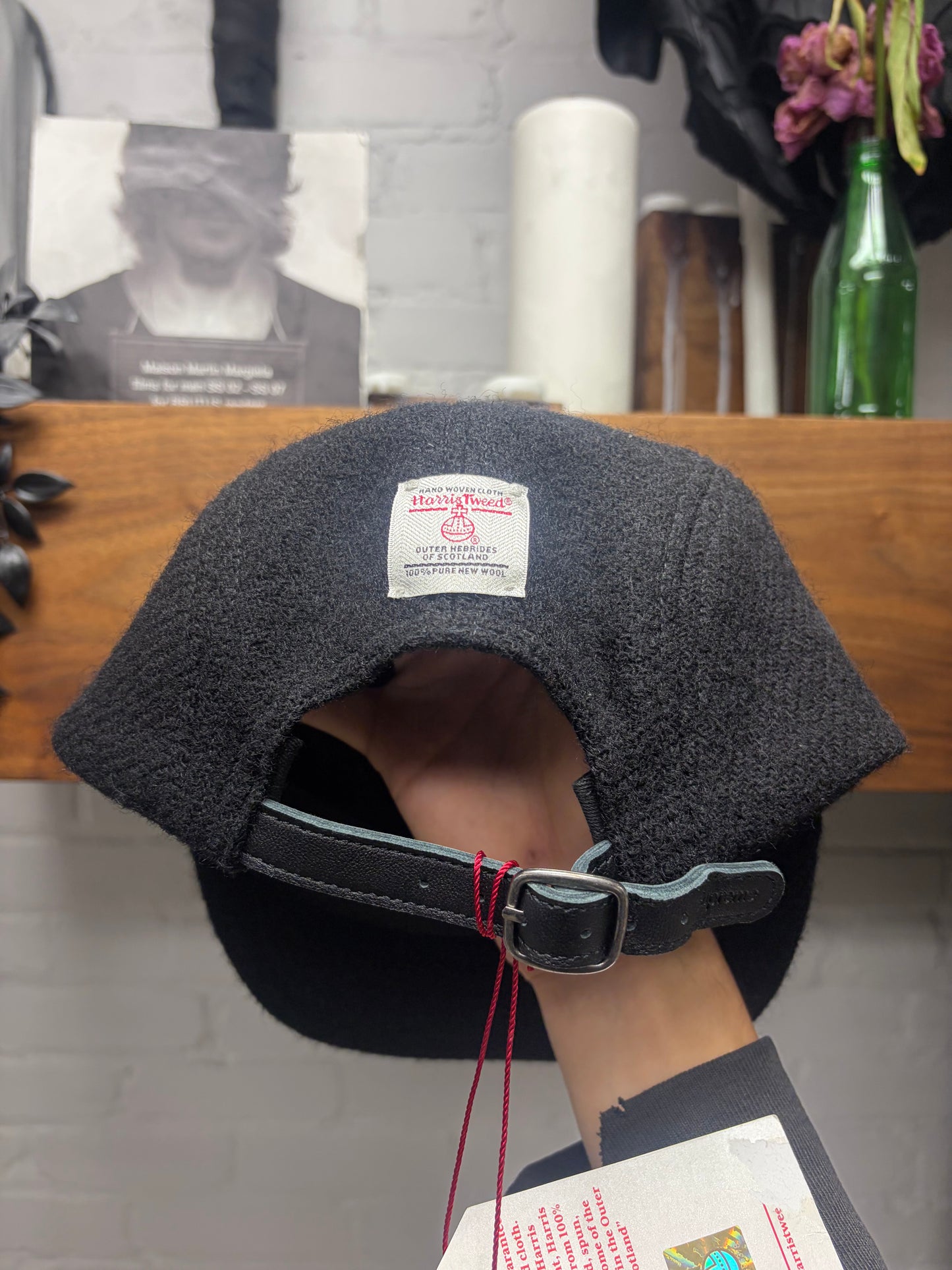 SS2025 Supreme x Harris Tweed Black ‘Box Logo’ 5 Panel Wool Strap-Back Hat