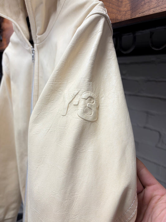 Y-3 by Yohji Yamamoto Buttercream Calfskin Leather Zip-Up Hoodie