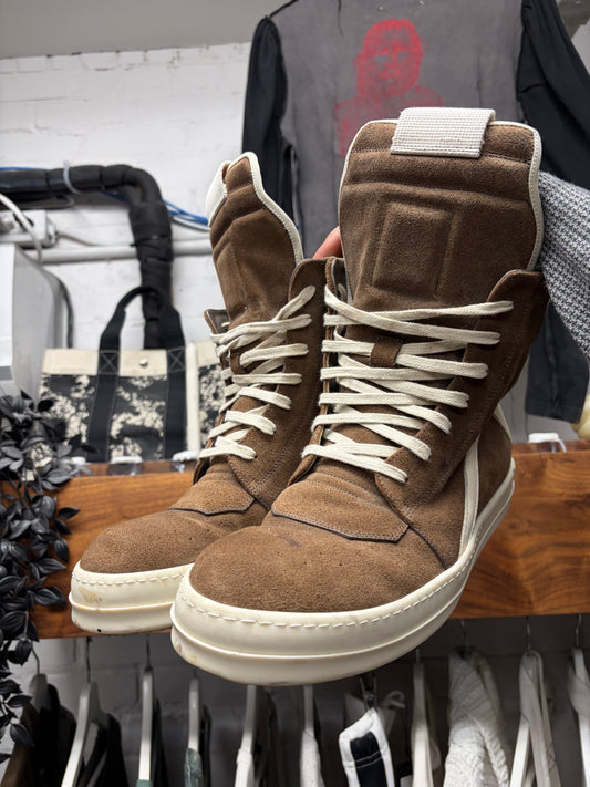 Rick Owens Dust/Milk Classic Leather Geobasket High Top Sneakers