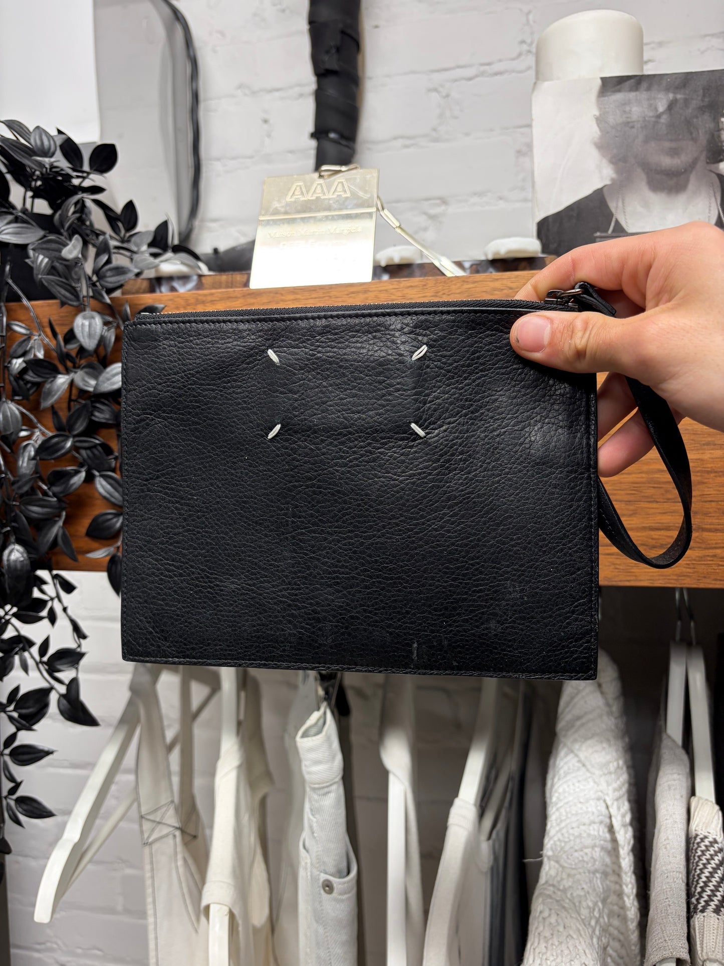 Margiela Black ‘Grained Leather’ Clutch Pouch