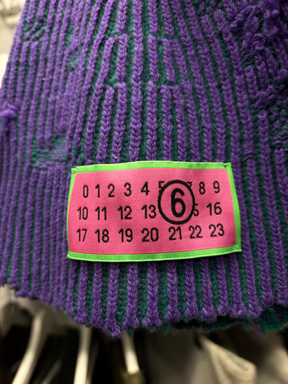 2024 Maison Margiela Amended Purple/Green Bicolor Ribbed Beanie