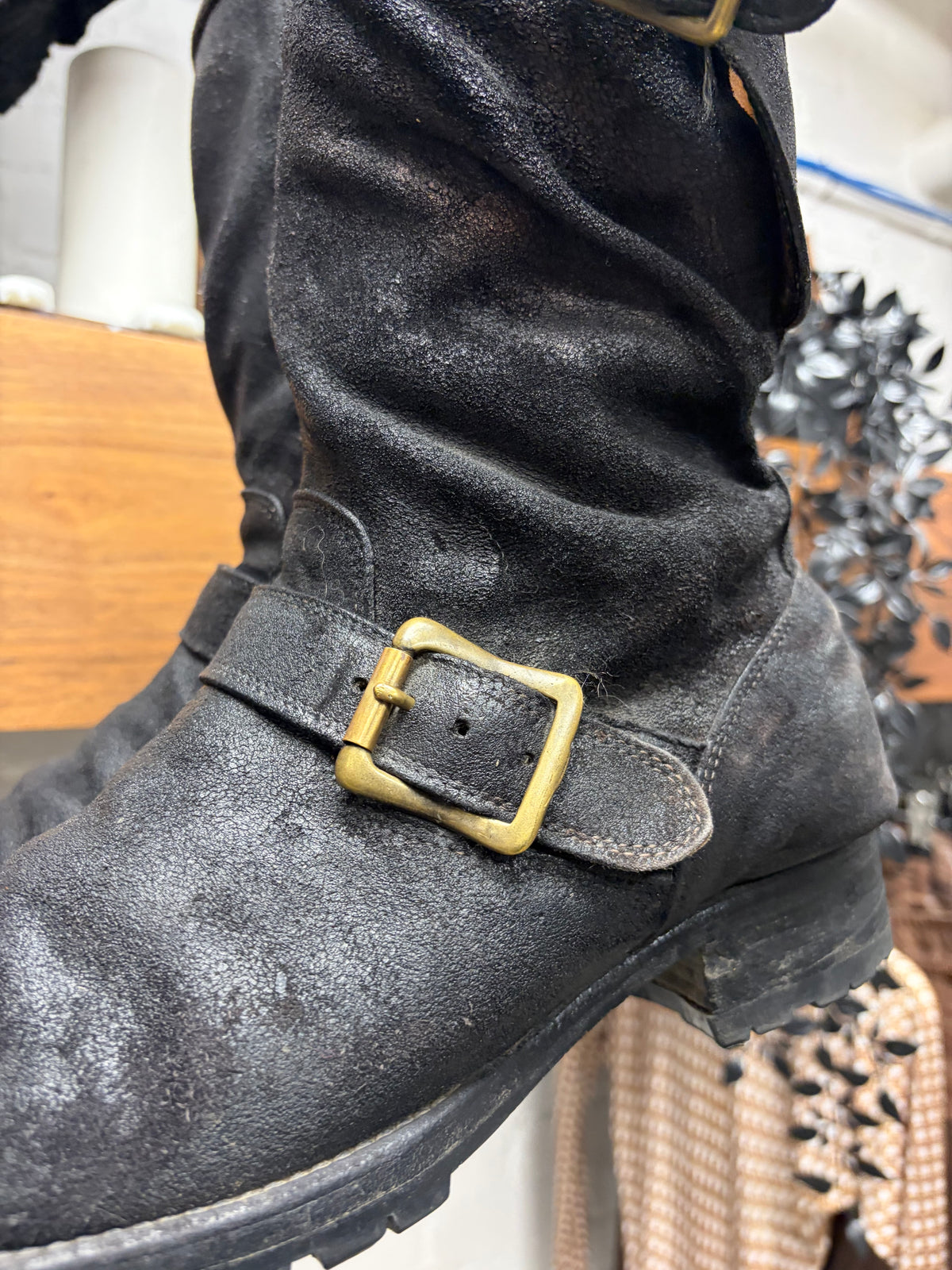 Mihara Yasuhiro Black Suede ‘Belt Strap’ Engineer Boots