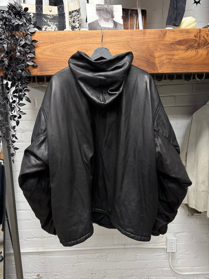 AW2022 Balenciaga Black Lambskin Leather Oversized Hoodie