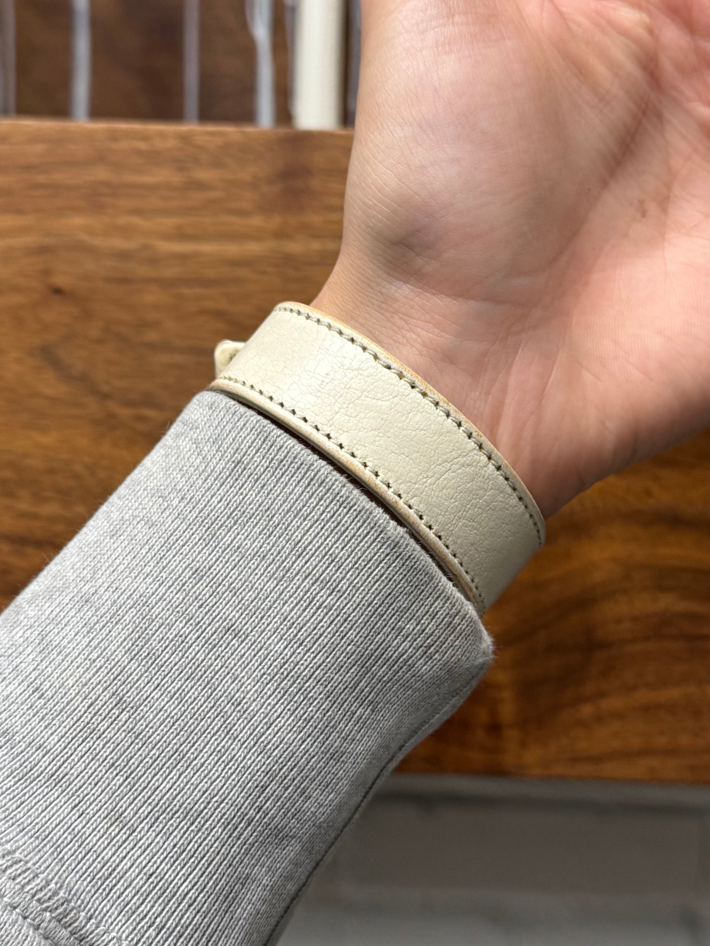 Chrome Hearts Rhodium ‘Cross Ball’ White Leather Snap Bracelet