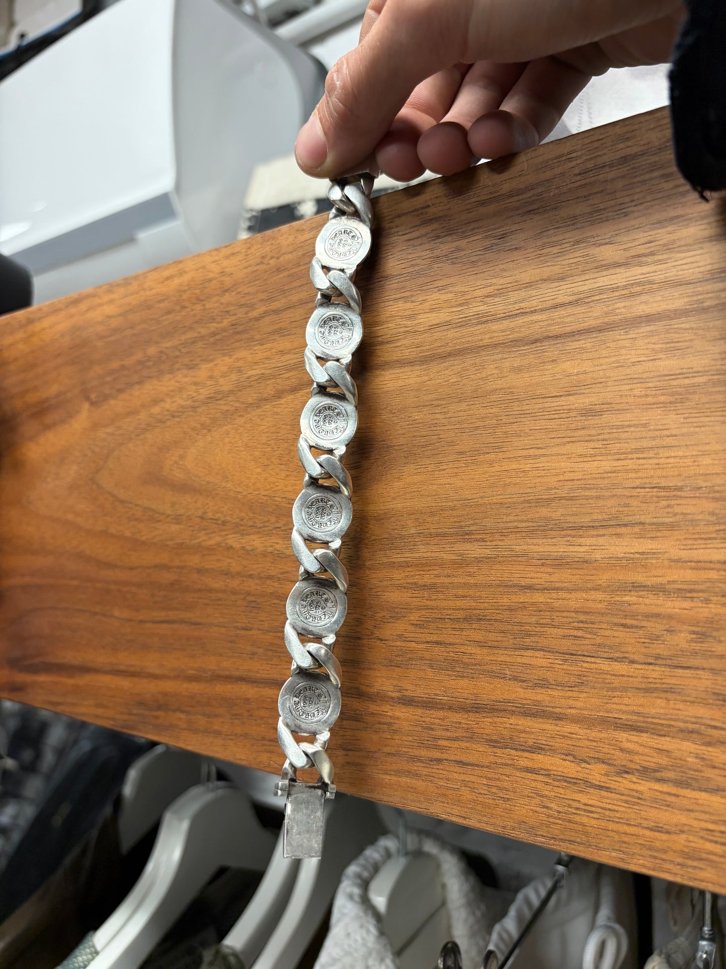 Chrome Hearts ‘Fleur de Lis’ Cuban Link 925 Silver Box ID Bracelet